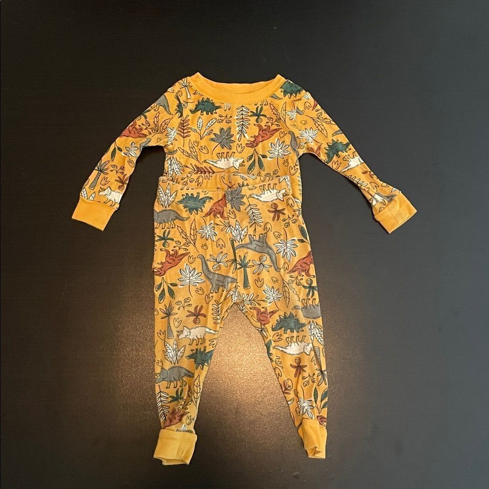 Kids Dinosaur Print Long Sleeve Shirt Set - Yellow
